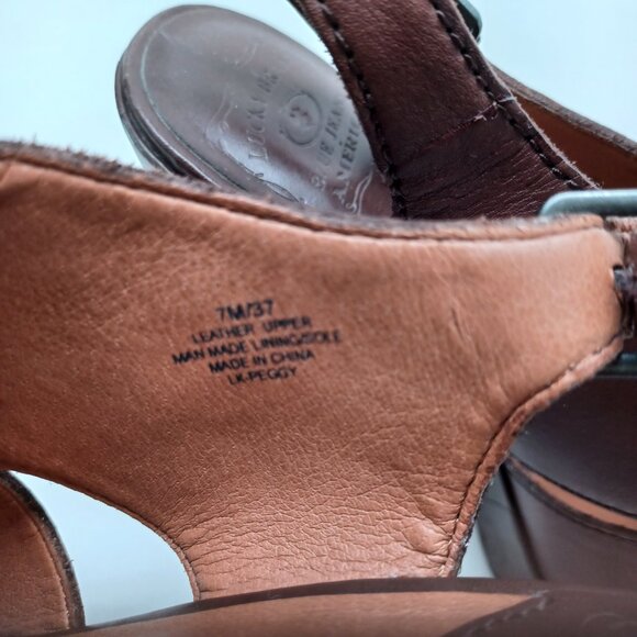 Lucky Brand Heels Brown Leather Peggy Sling Back Open Toe Sandals Womens 7M 37 - Picture 12 of 16